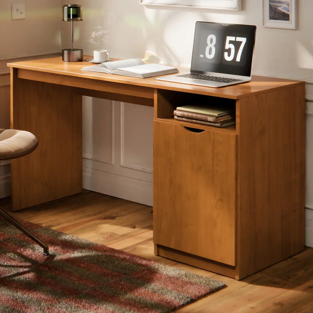 Escrivaninha Para Computador notebook Home Office Com Porta E Nicho Mesa De Escritório Compacta Para Estudo Maxi Cor Nature