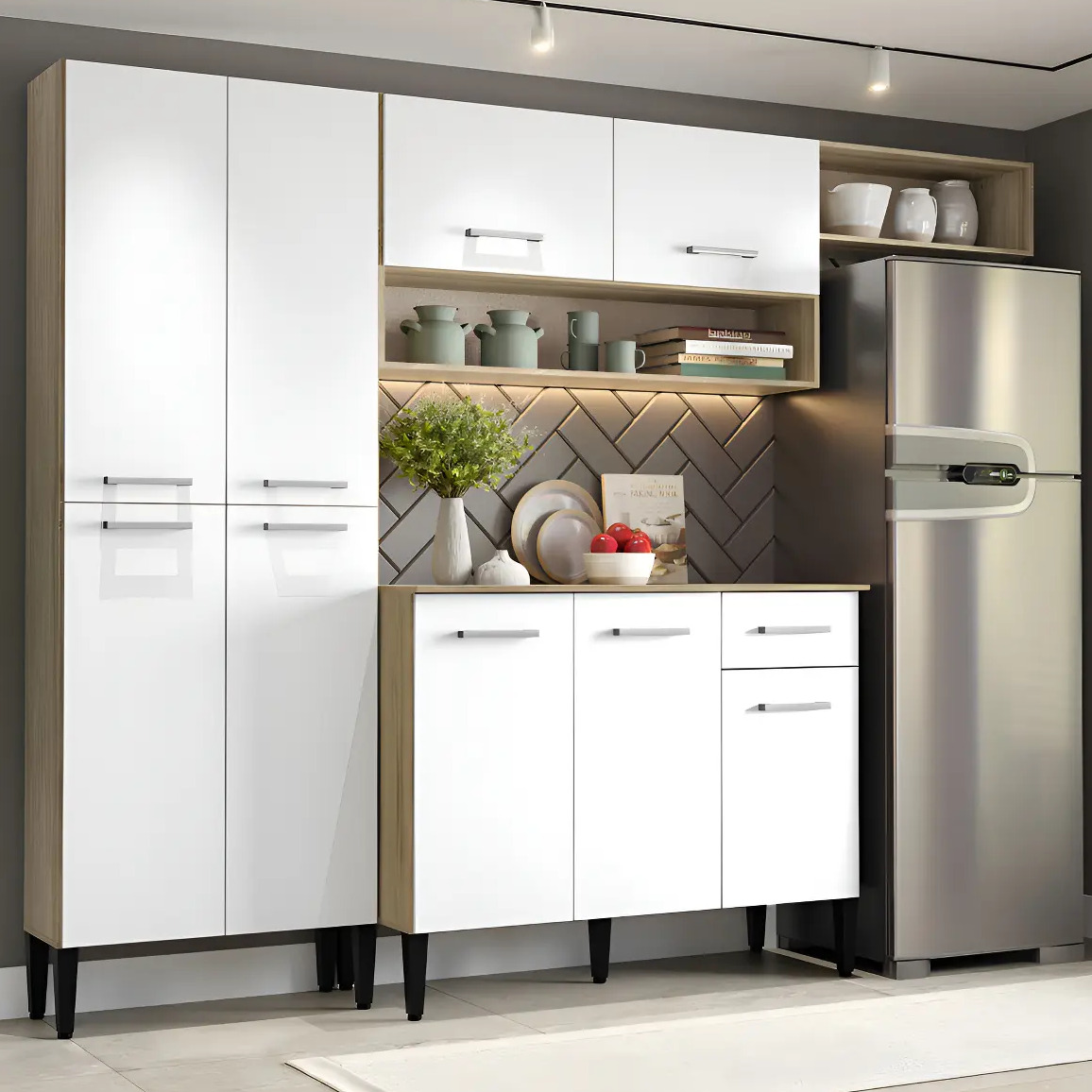 Cozinha Compacta Arizona Glam Carvalho com Branco Carraro