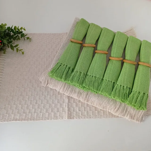 Kit Jogo Americano Com Franja 12pçs. Mesa Posta/tear Mineiro