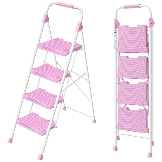 Escalera Rosa De 4 Escalones  Taburete Pequeño