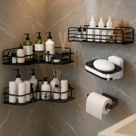 Kit 5 Prateleira Banheiro Suporte Porta Shampoo E Sabonete Preto