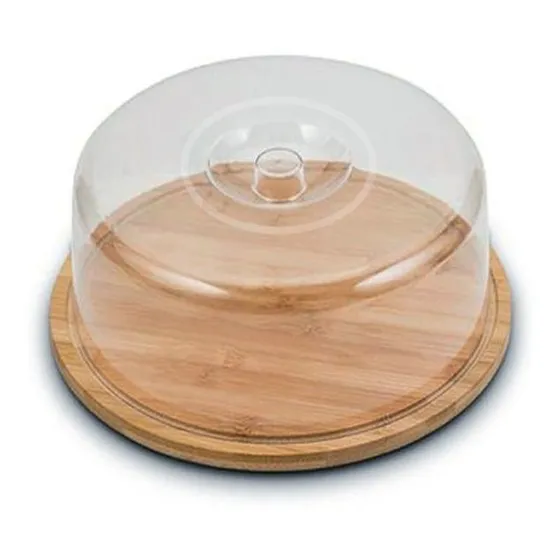 Soporte de bambú para bolos y tartas, cubierta acrílica, madera, color: marrón