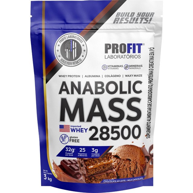 Suplemento Em Pó Profit Laboratórios Anabolic Mass 28500 Proteínas Sabor Chocolate Em Sach...