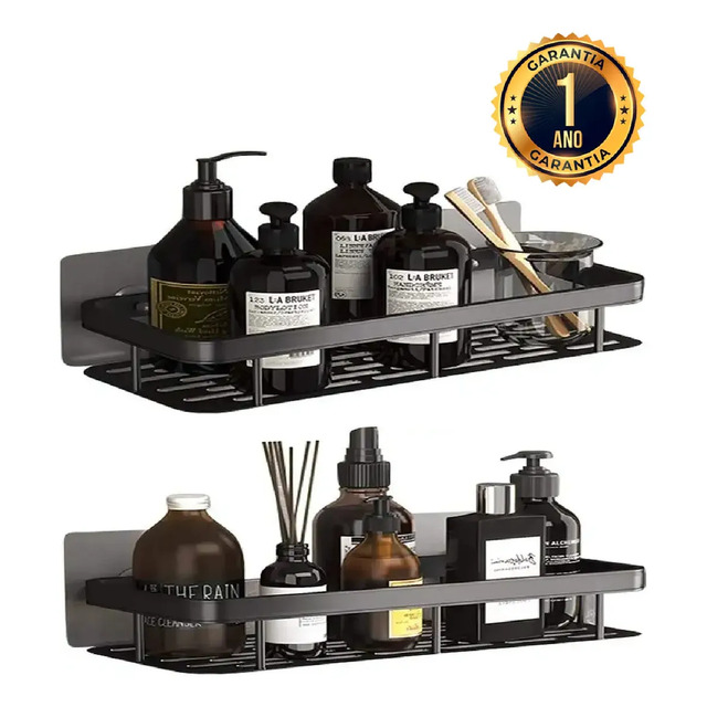Kit 2 Suporte Porta Shampoo Sabonete Prateleira Banheiro Adesivo Parede Sem Furar Box Luxo Cor Preto Homeroarte Kit 2 Suporte Porta Shampoo Sabonete Prateleira Banheiro Adesivo Parede Sem Furar Box Luxo Cor Preto Homeroarte