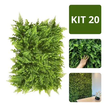 Kit 20 Placa De Samambaia Eucalipto Cheia 40x60 Jardim Vertical Artificial Parede Verde Muro Inglês Painel Placa Decorativa Folhagem Artificial Placa de Grama