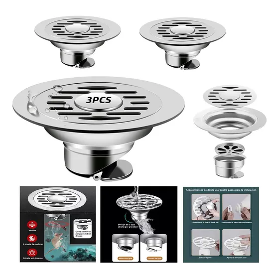 3pzs Coladera Anti Olores ,Harmei Coladera Regadera Baño De Acero Inoxidable 12 * 12 Cm Redondo, Con Check Anti-olores Y Tapa Higiénica, Adecuado Para Cocina, Alcantarillado, Baño Y Aseo