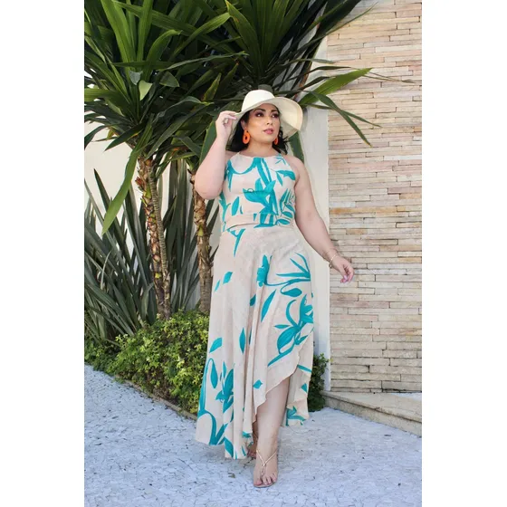 Conjunto Saia Envelope E Cropped Vestido Social Plus Size 
