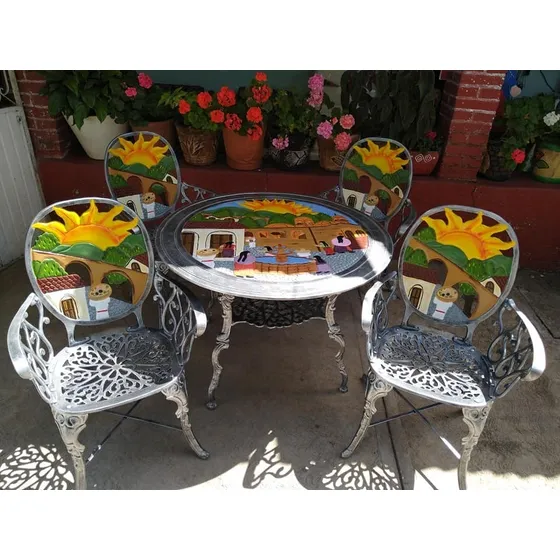 Comedor De Aluminio 4 Sillas Y 1 Mesa De Jardín - Pueblito