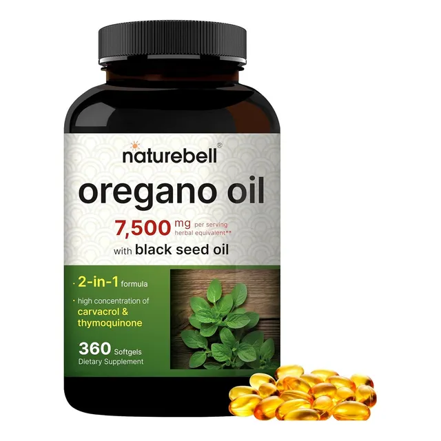 Aceite de orégano Naturebell, 7500 mg, 360 sabores, sin sabor, cápsulas gelatinosas