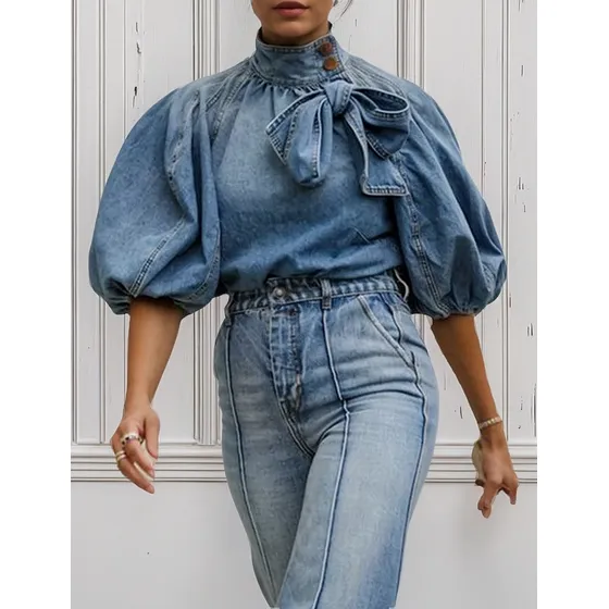 Camisa Vaquera Azul De Moda Para Mujer