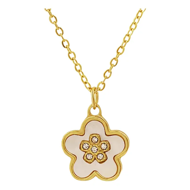 Collar De Mujer Flor En Acero Inoxidable Con Chapado En Oro