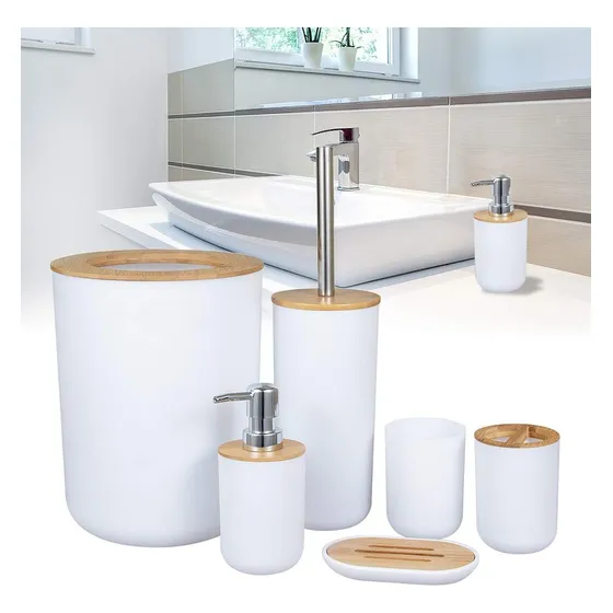 Juego Set Accesorios Baño 6 Pcs Bamboo Calidad Premium