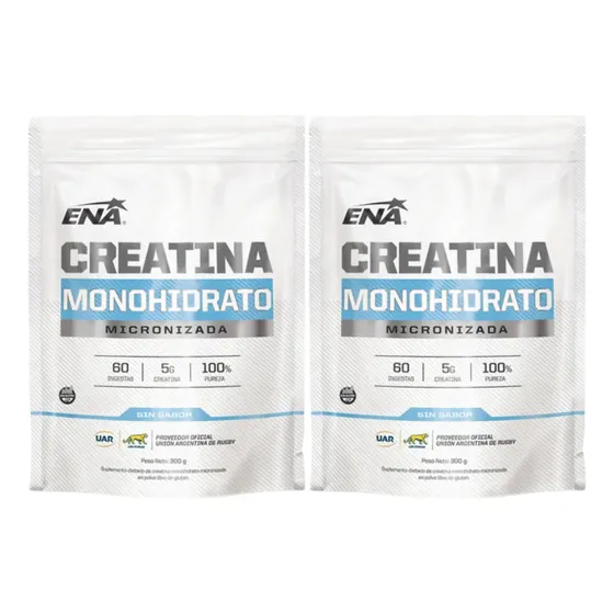 Combo X2 Creatina Micronizada 100% Pura Ena Sport 300g Doypack Sabor Neutro Con Fit Magnesium Suplemento Deportivo Ideal Para Energía Y Rendimiento Físico
