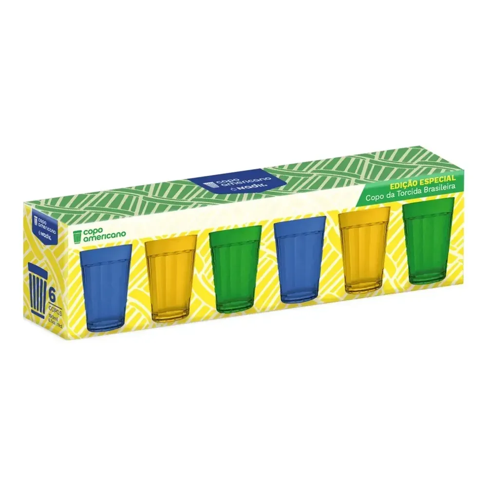 Jogo Copo Americano 6 Peças Brasil Colorido 190ml Nadir Multicolorido