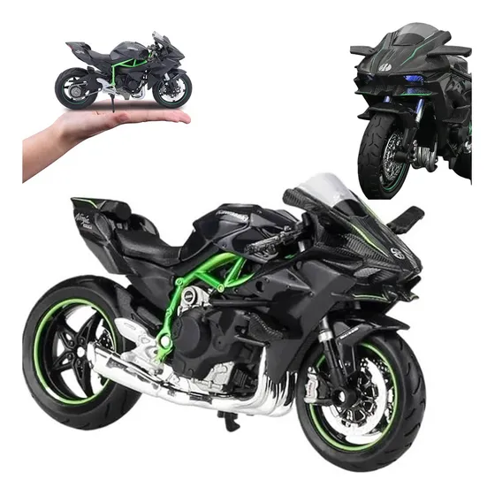 Coleccion Escala Moto Juguete H2r Con Luz Y Sonido Base 22cm Color 1:12 H2r