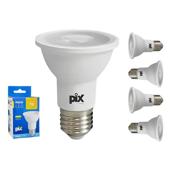Kit 6 Lâmpada Led Par 20 7w 6500k E27 Pix Luz Branco-frio 127/220v