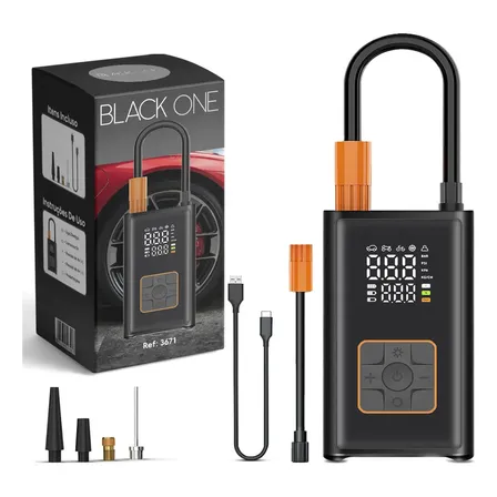 Compressor De Ar Portátil Powerbank Inflador Digital Automotivo Para Encher Pneus De Carro Moto Bike Bola E Infláveis Preto 127/220v 60 Hz Monofásica