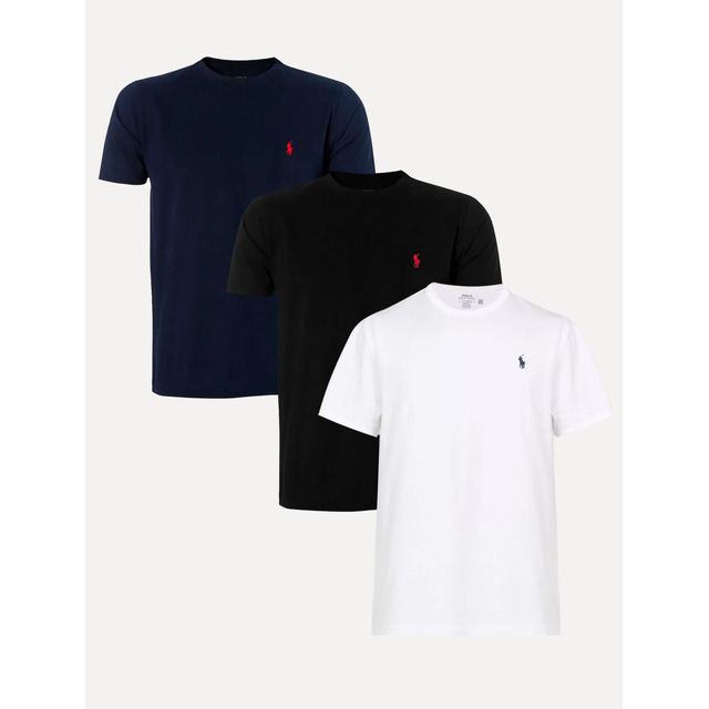 Kit Camisetas Ralph Lauren Branca/azul Marinho/preta 3un