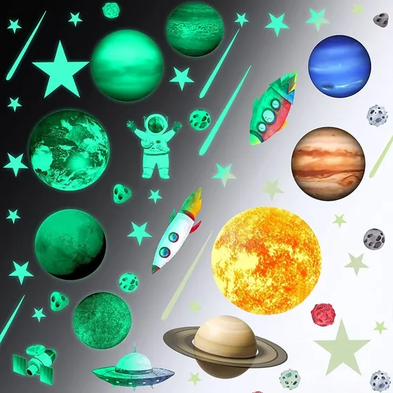 Planetas Y Estrellas Pegatinas Con Brillo En La Oscuridad