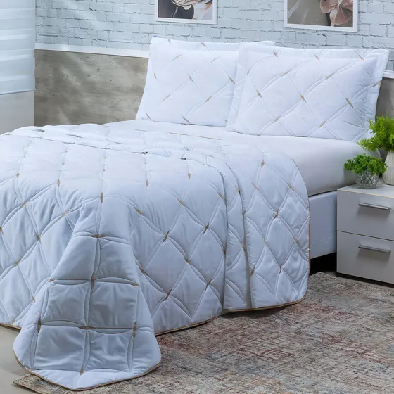 Cobre Leito Bordado Queen 3 Peças 200 Fios Percal Unique Cor Branco