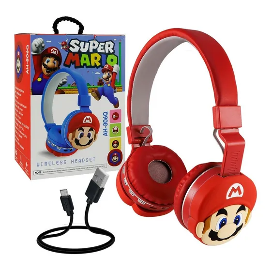 Diadema Audífonos Slim Company Con Conexión Bluetooth De Super Mario Manos Libres Color Rojo