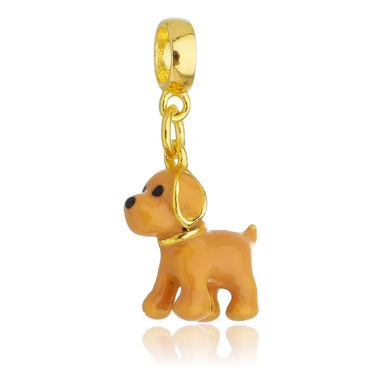 Berloque Cachorro Golden Retriever Amarelo Banhado A Ouro