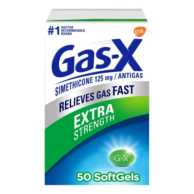 Gas-x Simeticona 125 Mg Alivio De Gases Estomacales 50 Pzas