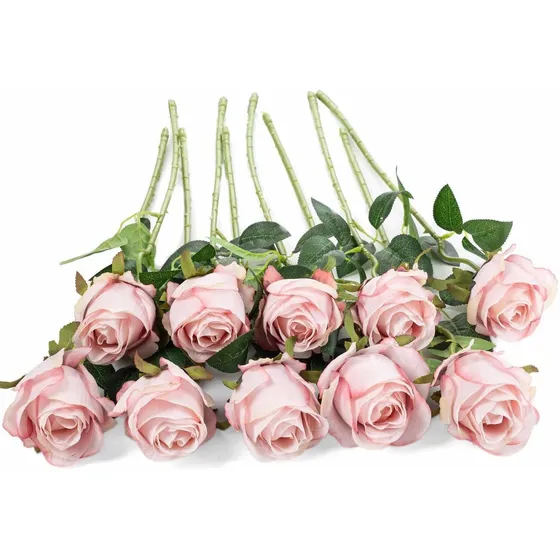 Flojery 10 Rosa Artificial Tallo Largo Para Ramo Boda