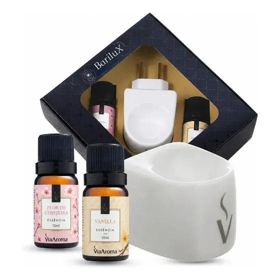 2 Essências Difusor Elétricos Kit Presente Via Aroma Standar Flor Cerejeira / Vanilla