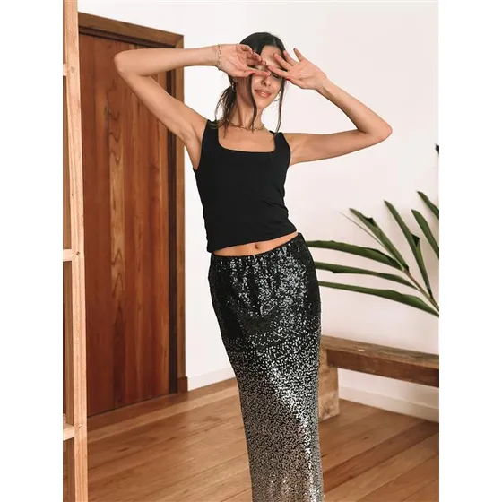 Pollera De Mujer Lile Lentejuelas Degrade Guk2159 Elastizada