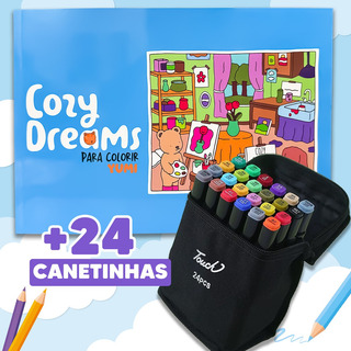 Kit Livro De Colorir Comfy Goods + Estojo Bolsa Caneta Marcadores Canetinhas Bobbie Touch Coloridas Ponta Dupla Kit Livro De Colorir Comfy Goods + Estojo Bolsa Caneta Marcadores Canetinhas Bobbie Touch Coloridas Ponta Dupla