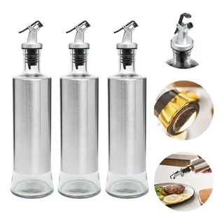 Kit 3 Galheteiro Porta Azeite Vinagre Vidro Inox Mesa Kit 3 Galheteiro Porta Azeite Vinagre Vidro Inox Mesa
