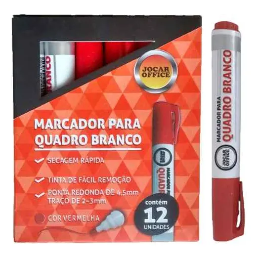 Marcador Caneta Quadro Branco Vermelho Cx C/ 12 Jocar Office