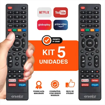 Pack 5 Controles Remoto para TV Philco Smart com Botões Netflix, YouTube e Globoplay