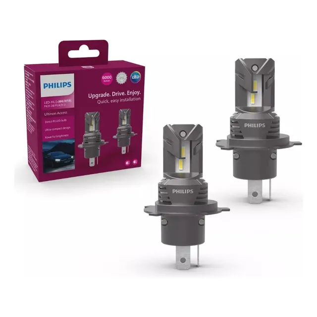 Par Lâmpada Led Philips Ultinon Access H4 H19 6000k Nano 1:1