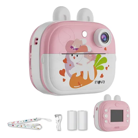 Câmera Infantil Impressão Instantânea Hd Jogos Divertidos Rosa