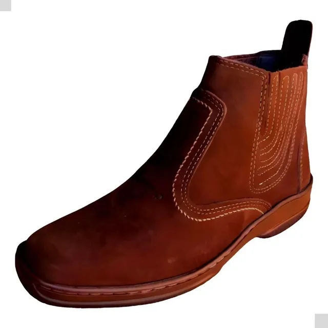 Botina Country Bota Texana Country Linha Botinha Couro Camurça Nobuck De 1ª Cor Marrom Cafe Chocolate Estilo Social Leve
