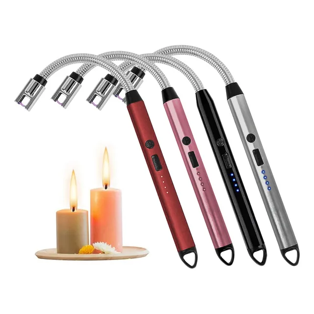 4 Piezas Encendedor Electrico Usb Recargable,con Pantalla Led,saiviek Jl897-4 Encendedor De Arco Eléctrico Con Cuello Flexible De 360°, Para Velas,cocina,camping Negro + Oro Rosa + Plata + Rojo