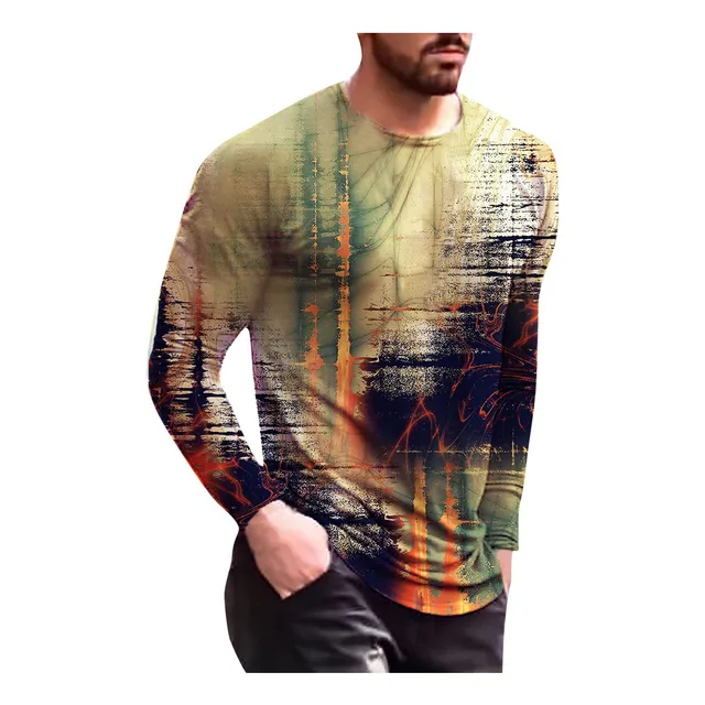 Camiseta Manga Larga Para Hombre Estampado 3d Pintura Al