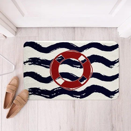 Tapete Baño Estampado Circulo Rojo Tematica Lago Suave Forro