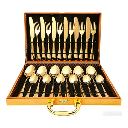 Kit Faqueiro Dourado Luxo Jogo Talheres Inox 24pçs + Maleta Dourado