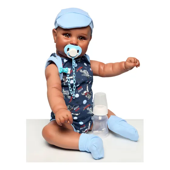 Boneco Bebê Reborn 52cm Matheus Negro Careca - Mundo Kids