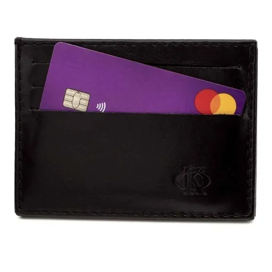 Porta Cartão De Couro Carteira Masculina Ultra Fina Espaçosa Cor Preto Desenho Do Tecido Basic