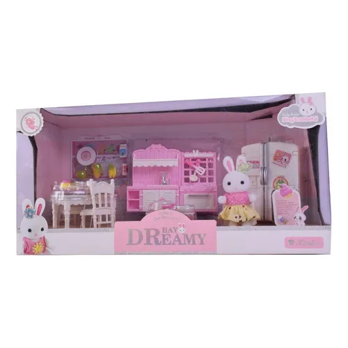 Familia De Conejos Juego Muebles De Cocina Simil Sylvanian 