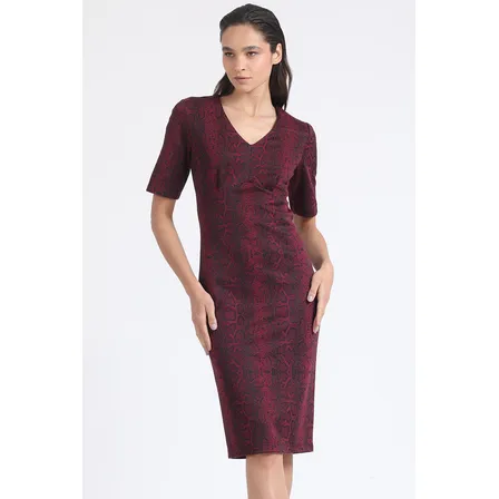 Vestido Midi Estampado Piton, Burdeo Liola
