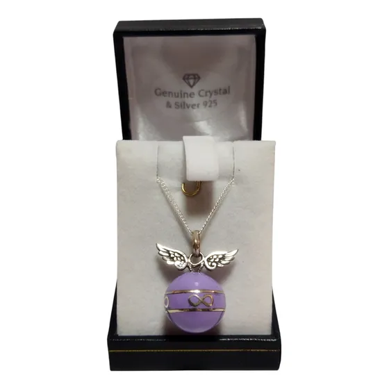 Dije Collar Llamador Ángeles Esmaltado Infinito Todo Plata Lila