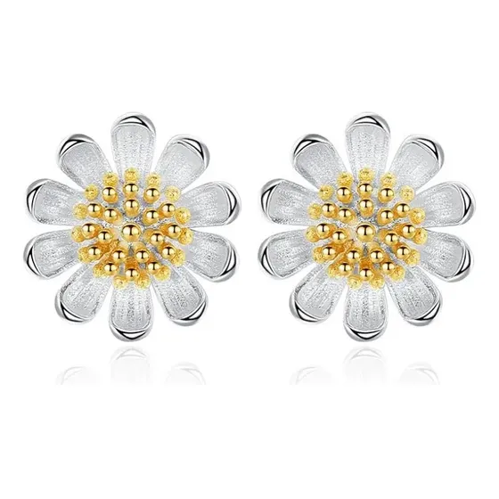Aros Mini Flor Margarita Plateados / Todojoyas