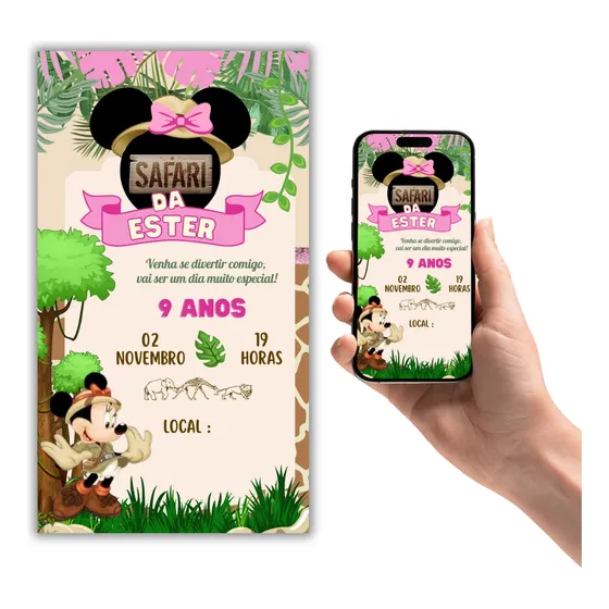 Convite Digital Virtual Aniversário Safari Minnie E Mikey