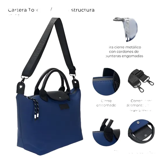Cartera Bolso Mummaaccesorios En Tela De Avión Impermeable. Azul Lisa Negro