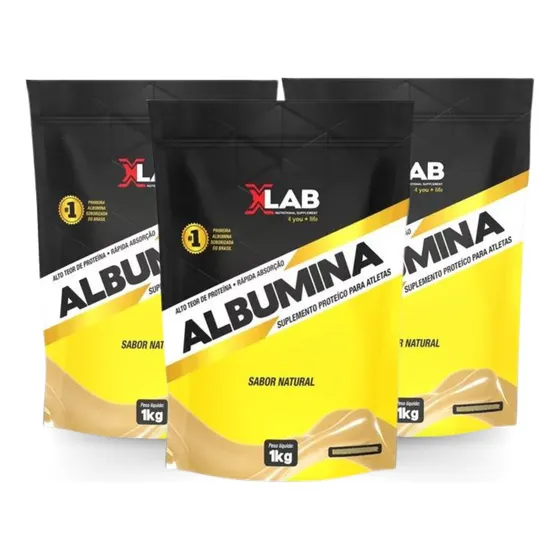 Kit 3 Albumina Premium 1kg Xlab - Proteina/massa Muscular